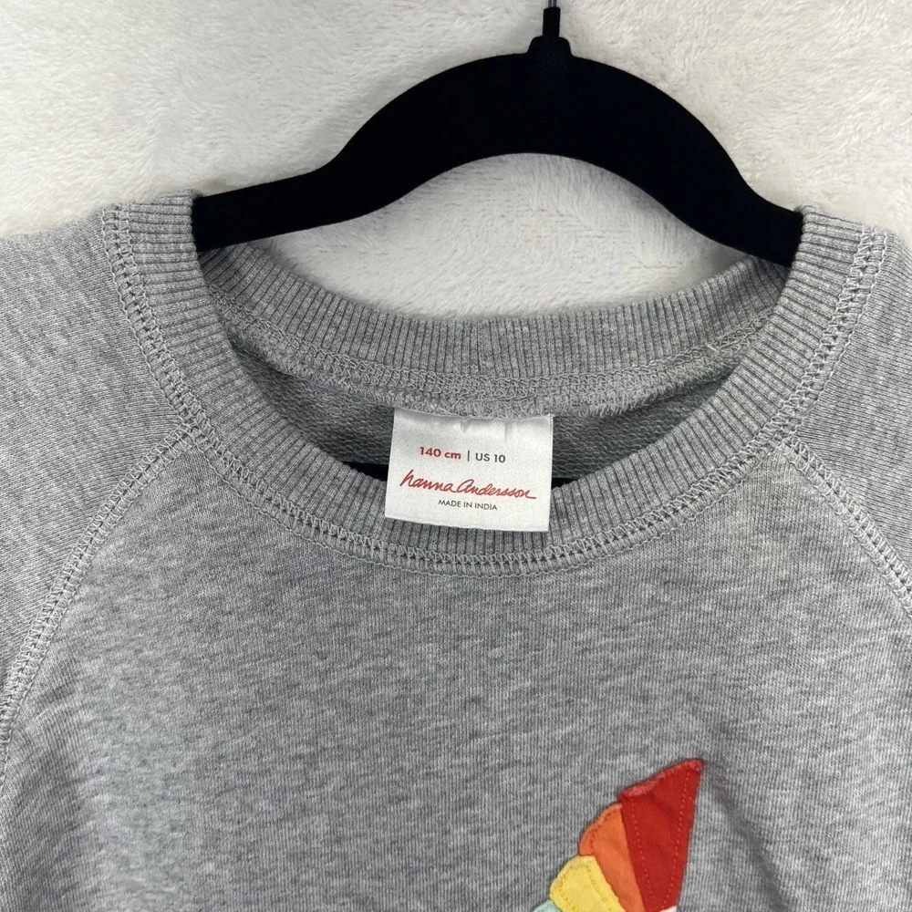 Hanna Andersson Crewneck Appliqué‎ Sweater Girls 10 Bird Rainbow Cotton Fall